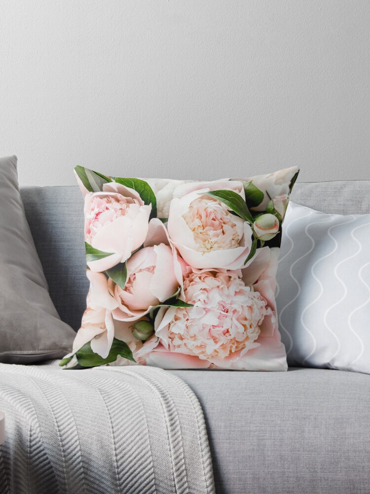 Peony Pink Flowers Peonies Modern Art Wall Art Pale Pink Scandinavian Print Throw Pillow By Nth4ka Redbubble