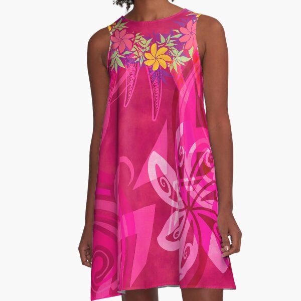 Hawaiian - Samoan - Polynesian Lei Please Pink Tribal A-Line Dress