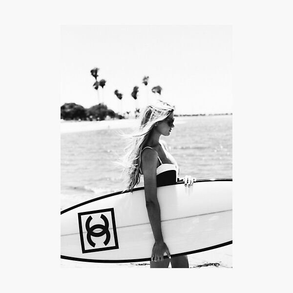 Surf girl with fashion surfboard, Beach Wall Art Photographic Print