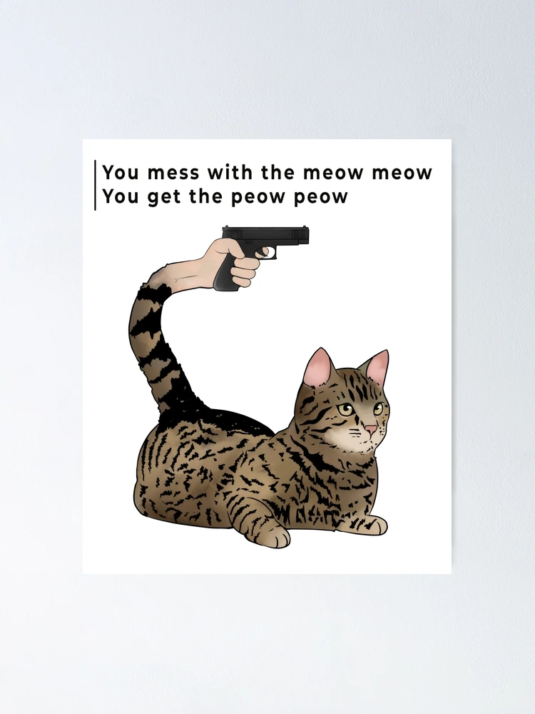 Funny Men's T-Shirt – 'You Mess With The Meow Meow You Get The Peow Peow' Vintage Cat Design (Black, Large) - View #11