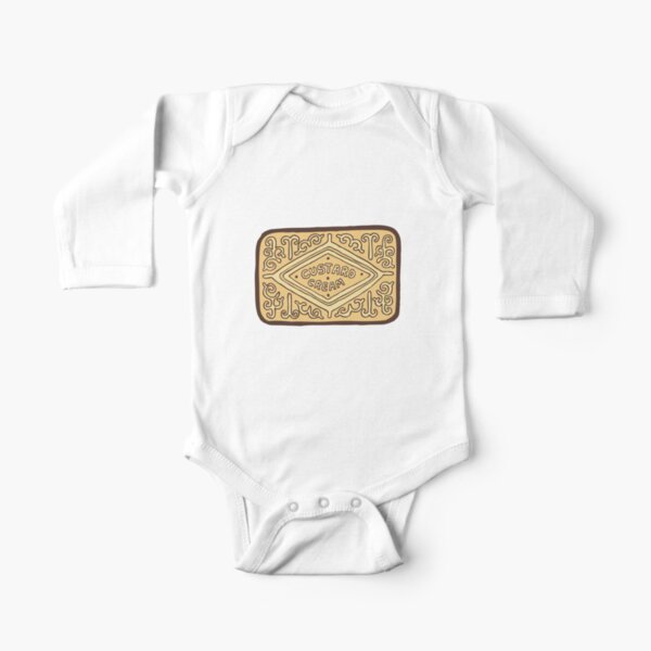 Custard Cream British Biscuit Long Sleeve Baby One-Piece
