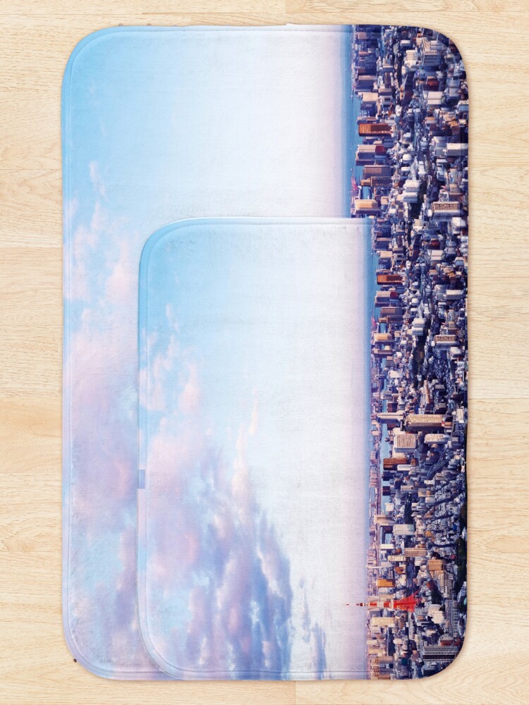 Alternate view of Tokyo tower in beautiful aerial scenery Tokyo city under vast blue sky art photo print Bath Mat