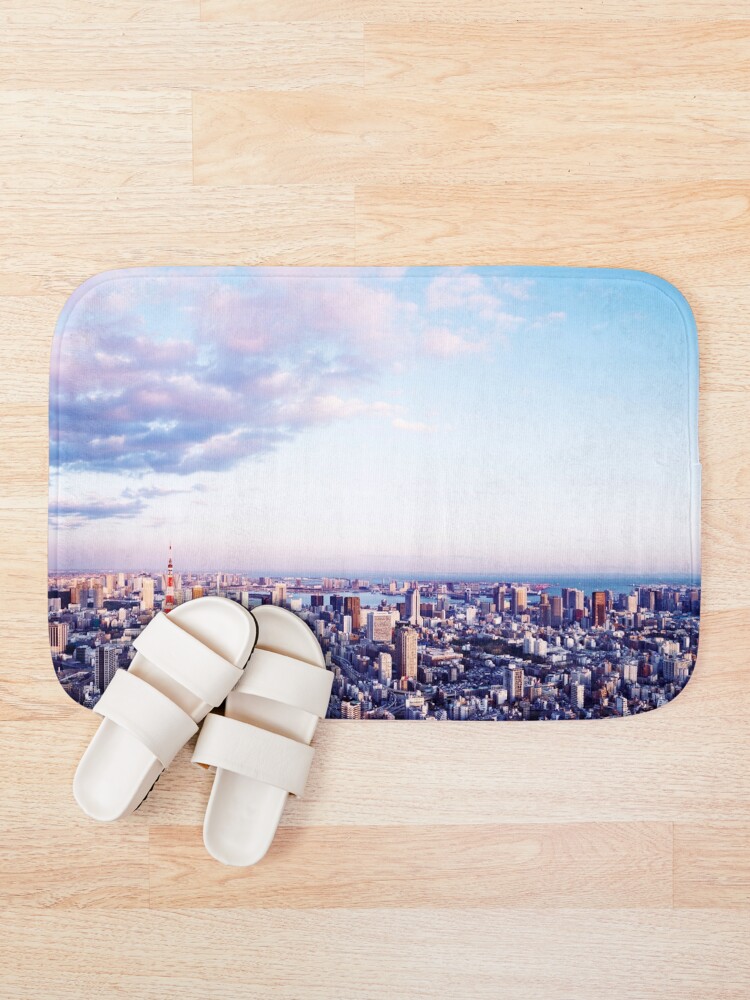 Alternate view of Tokyo tower in beautiful aerial scenery Tokyo city under vast blue sky art photo print Bath Mat