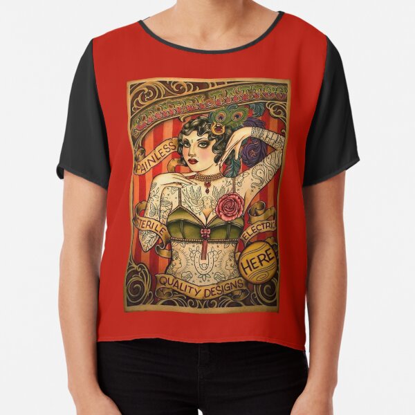 CHAPEL TATTOO; Vintage Body Advertising Art Chiffon Top
