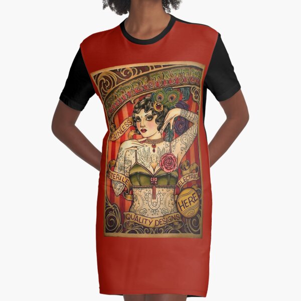 CHAPEL TATTOO; Vintage Body Advertising Art Graphic T-Shirt Dress