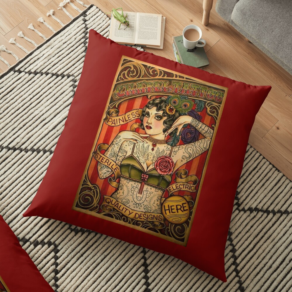 CHAPEL TATTOO; Vintage Body Advertising Art Floor Pillow