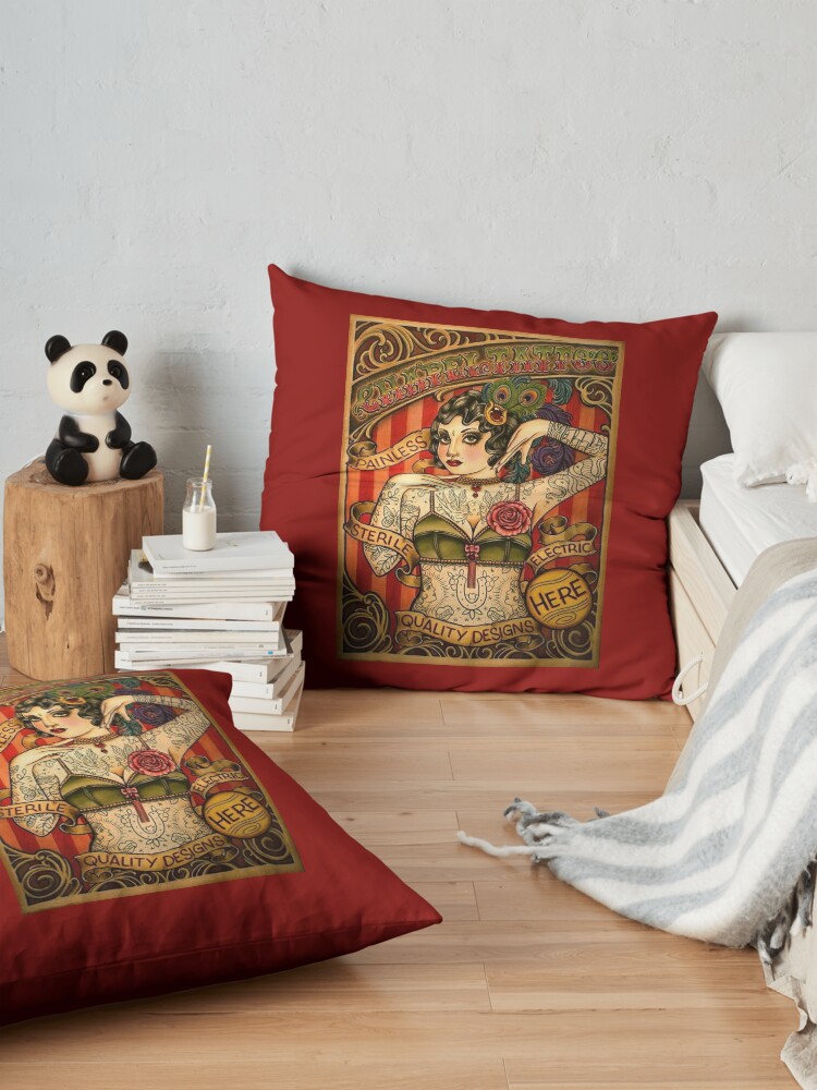 Alternate view of CHAPEL TATTOO; Vintage Body Advertising Art Floor Pillow