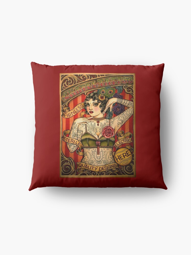 Alternate view of CHAPEL TATTOO; Vintage Body Advertising Art Floor Pillow