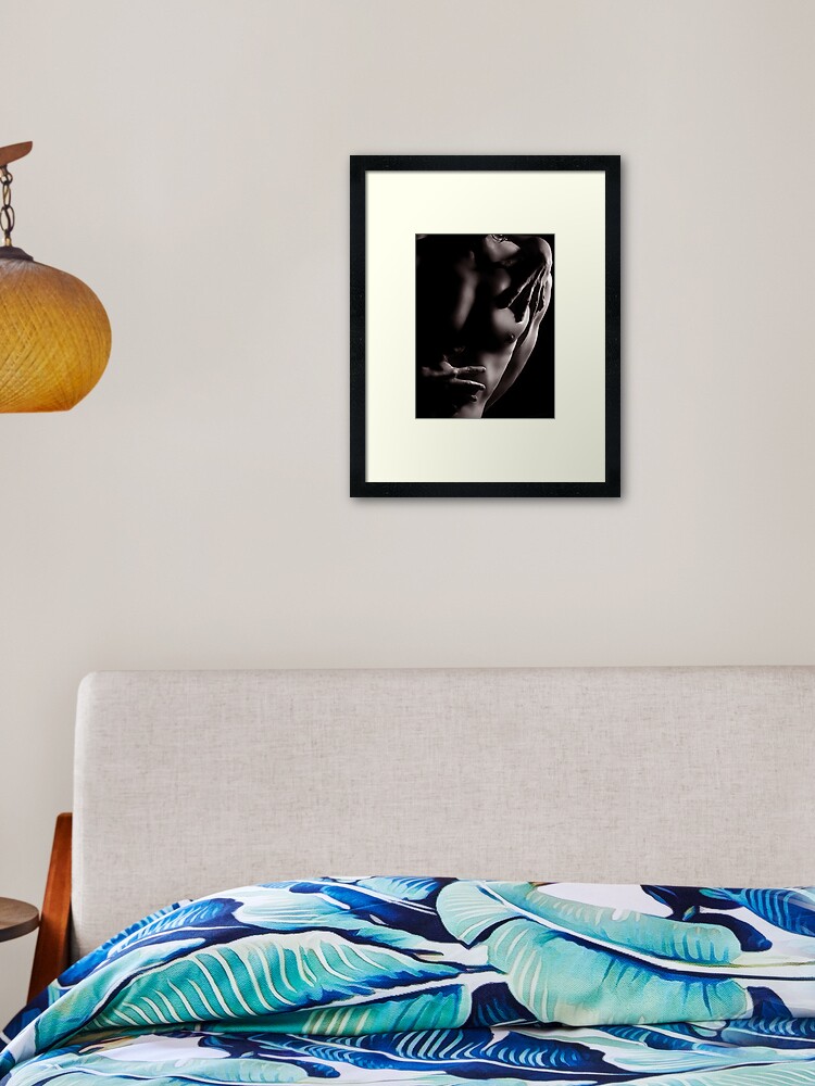 Sexy closeup of man hands taking off woman panties Framed Print by