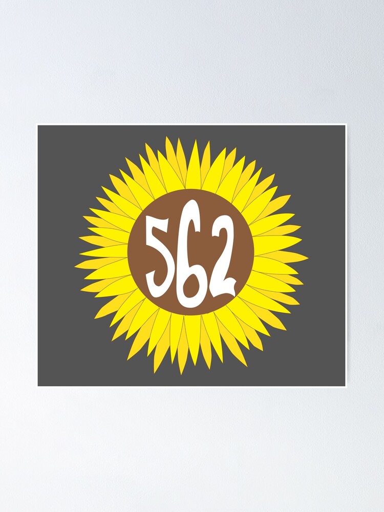 Hand Drawn California 562 Area Code Sunflower Poster By Itsrturn Redbubble