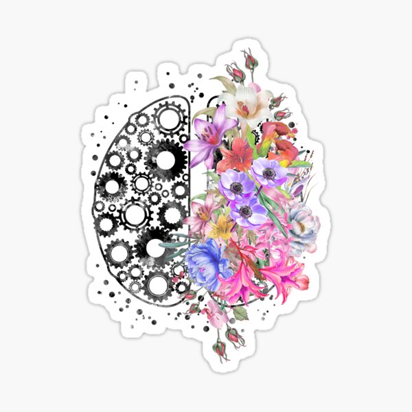 Brain anatomy, watercolor Brain, abstract Brain, flowers brain, brain with Flowers Sticker