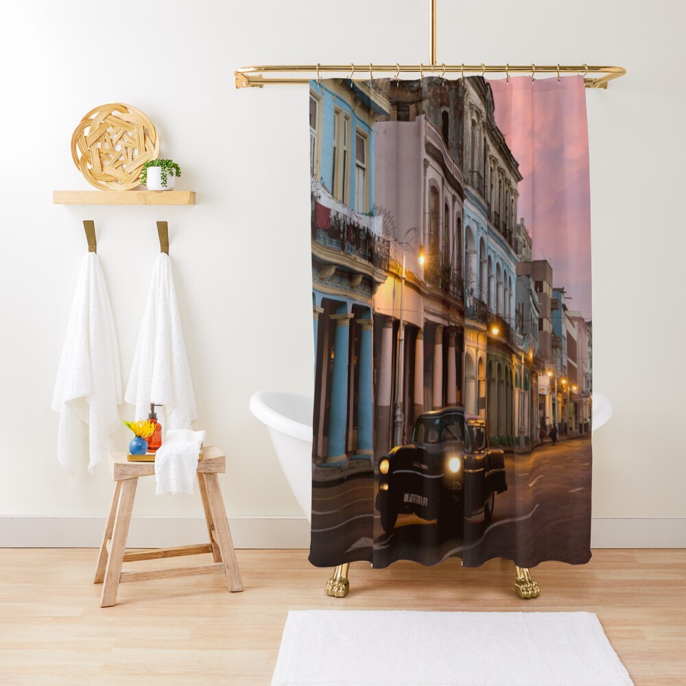 Cuba Havana Cuban Tropical Sunset Classic Car Shower Curtain