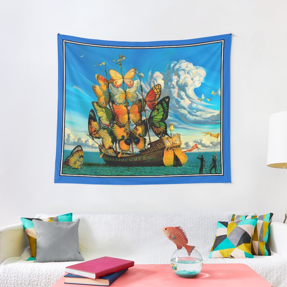 BUTTERFLY SHIP : Vintage Surreal Abstract Fantasy Print Tapestry