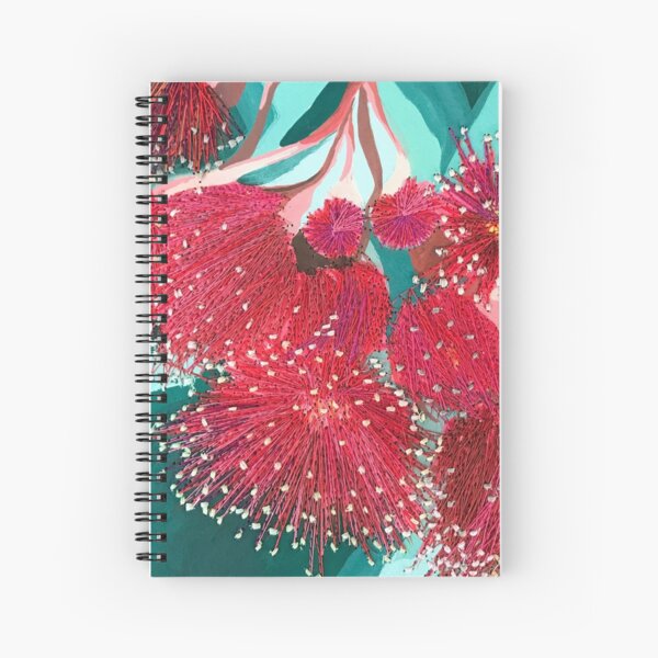 Embroidery Burgundy Red Gum Flowers by Leah Gay Spiral Notebook