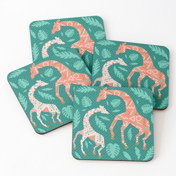 Item preview, Jirafas de baile en rosa + verde azulado designed and sold by latheandquill.