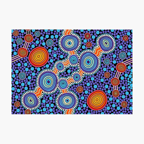 Authentic Aboriginal Art - The Journey Blue Photographic Print