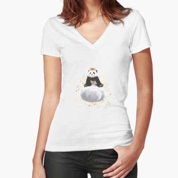 Panda cloud with the stars Fitted V-Neck T-Shirt