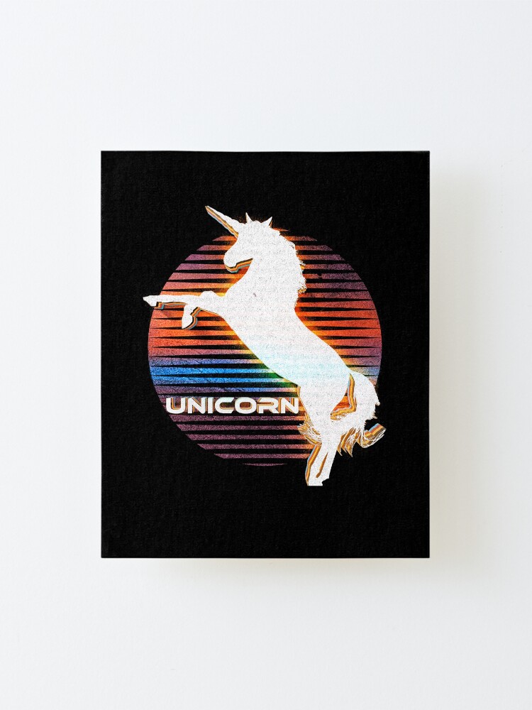 Alternate view of Unicorn Black Grey White Retro Galaxy Unicorn Graphic Logo Mounted Print