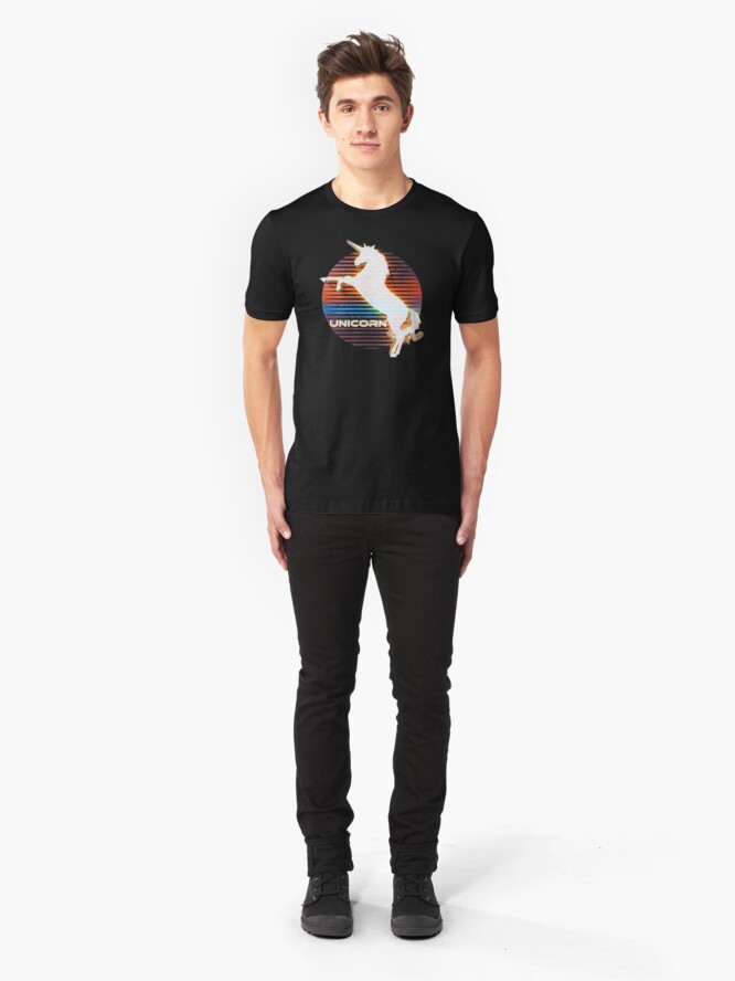 Alternate view of Unicorn Black Grey White Retro Galaxy Unicorn Graphic Logo Slim Fit T-Shirt