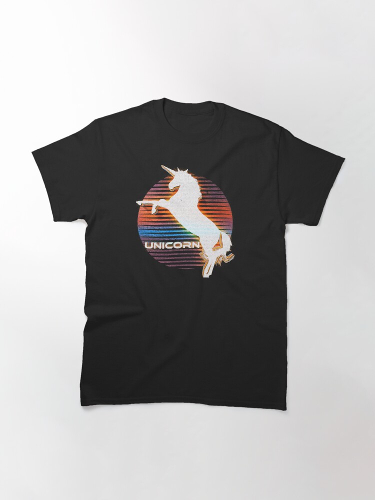 Alternate view of Unicorn Black Grey White Retro Galaxy Unicorn Graphic Logo Classic T-Shirt