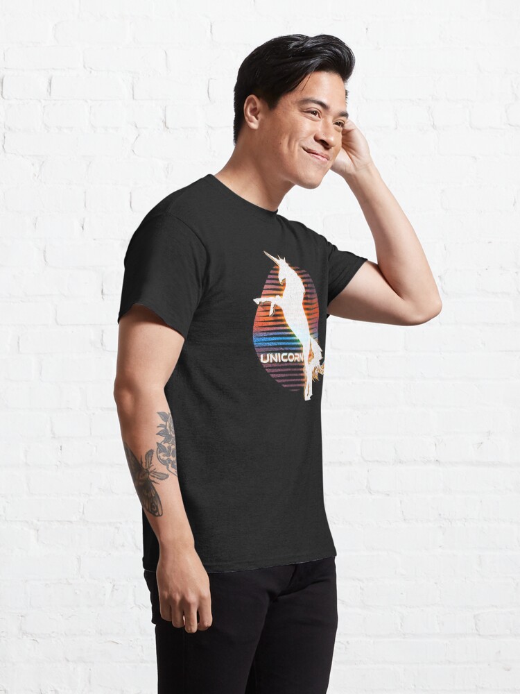 Alternate view of Unicorn Black Grey White Retro Galaxy Unicorn Graphic Logo Classic T-Shirt