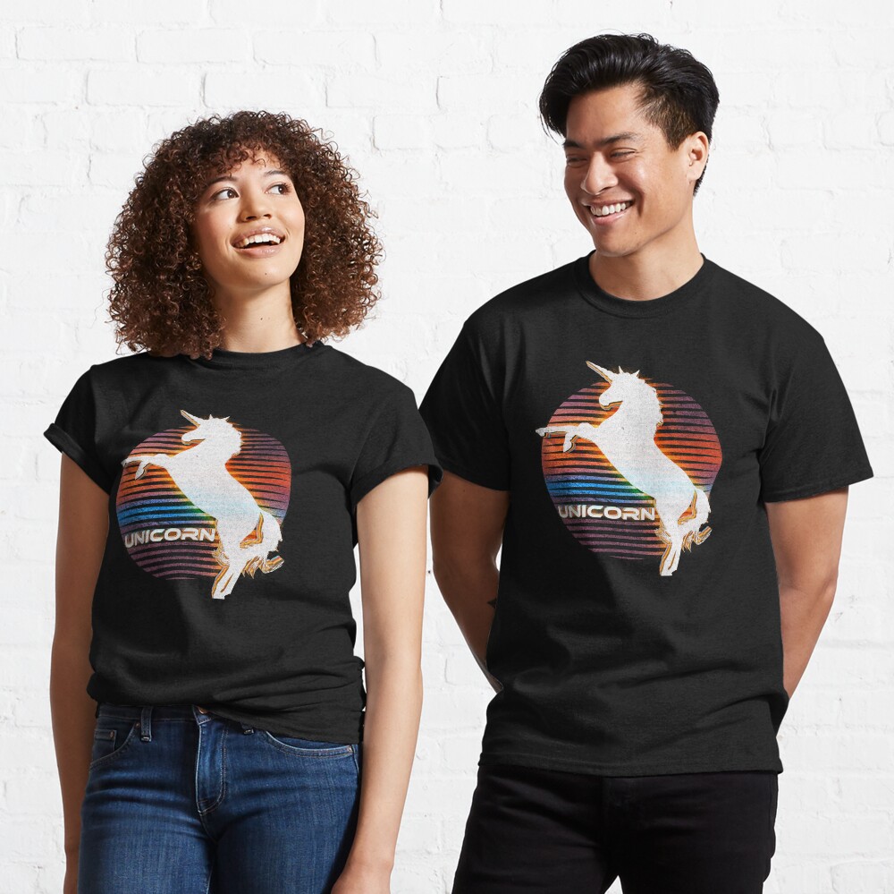 Unicorn Black Grey White Retro Galaxy Unicorn Graphic Logo Classic T-Shirt