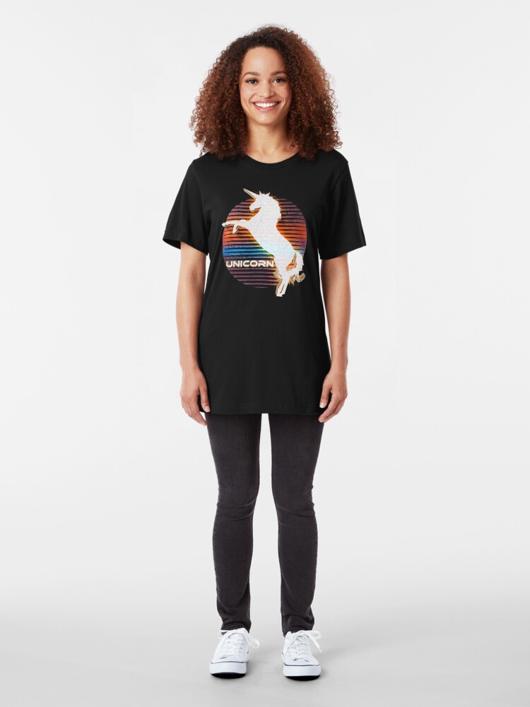 Alternate view of Unicorn Black Grey White Retro Galaxy Unicorn Graphic Logo Slim Fit T-Shirt
