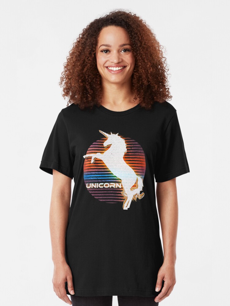 Alternate view of Unicorn Black Grey White Retro Galaxy Unicorn Graphic Logo Slim Fit T-Shirt