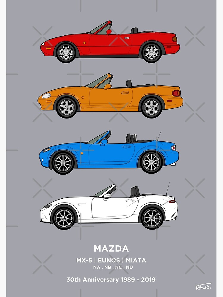 Disover MX-5 / Miata / Eunos 30th Classic Car Collection Premium Matte Vertical Poster