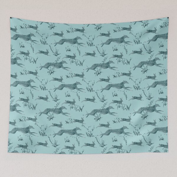 Item preview, A galgo and a hare on turquise designed and sold by lobitos.