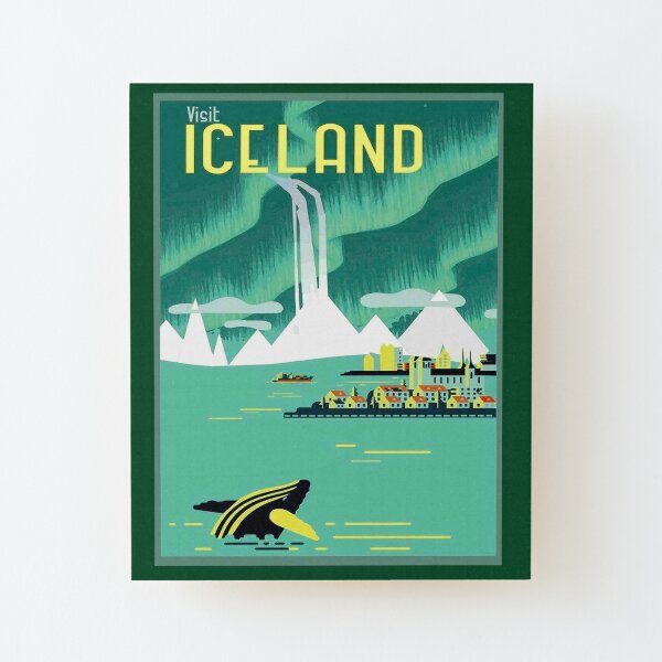 ICELAND : Vintage Travel and Tourism Advertising Print Wood Mounted Print