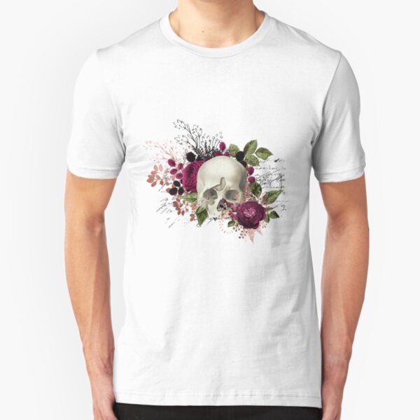 Purple Flowery Skull Slim Fit T-Shirt