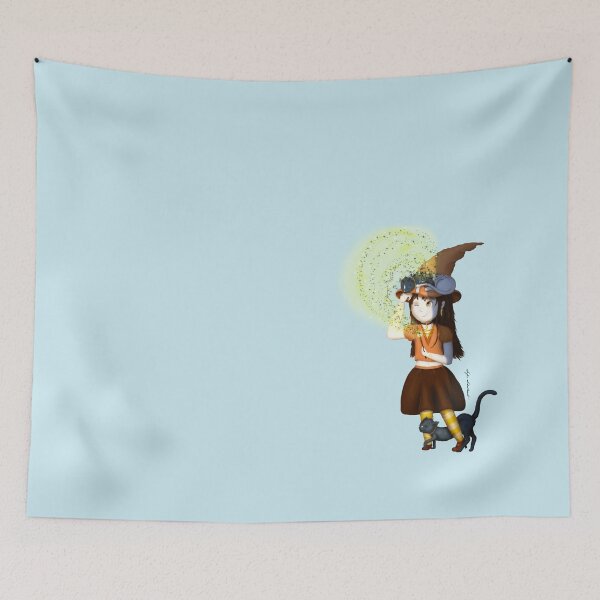 Item preview, little witch doing magic on her cat designed and sold by studioMoSa.