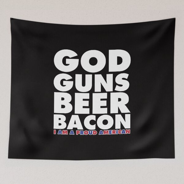 Item preview, God Guns Beer Bacon I am a Proud American America T Shirt designed and sold by shoutoutshirtco.
