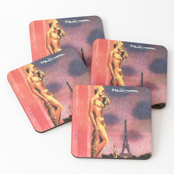 Item preview, PARIS Eiffel Tower Woman Statue Vintage Airline Travel Advertisement designed and sold by retroposters.