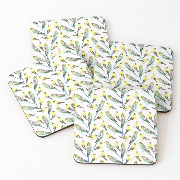 Item preview, Budgies and american goldfinches watercolor in vibrant color scheme designed and sold by Shawlin Islam.