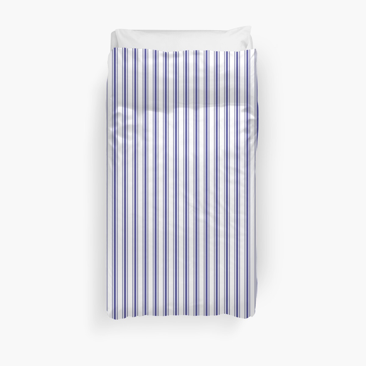 Navy Blue On White Mattress Ticking Stripes Duvet Cover By