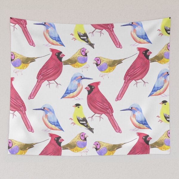 Item preview, Watercolor Birds in triad color scheme- red, yellow, blue designed and sold by Shawlin Islam.