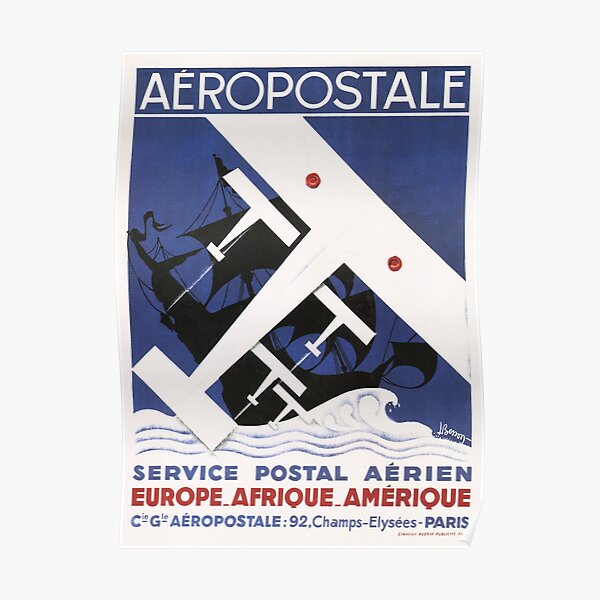 AEROPOSTALE Europe Africa America Postal Service Vintage French Art Deco Poster