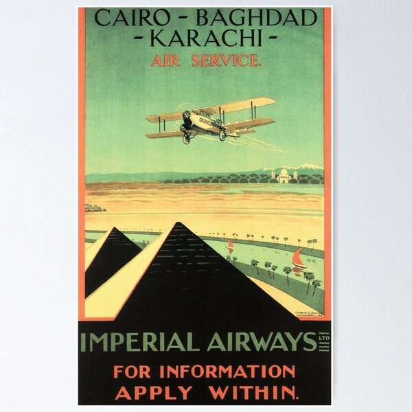 Aperçu de l'œuvre Imperial Airways Air Travel Le Caire Bagdad Karachi Vintage British Airline créée et vendue par retroposters.