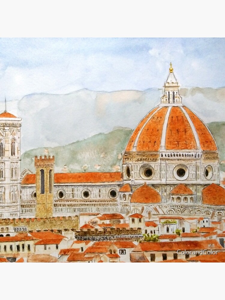 Italy Florence Cathedral Duomo watercolor painting with background Acrylic  Block for Sale by ColorandColor