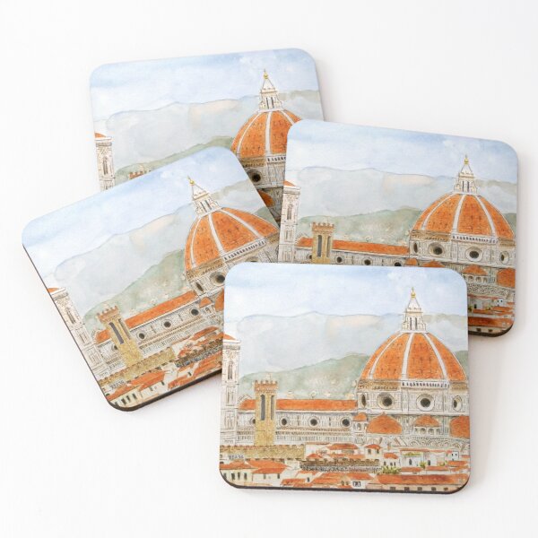 Italy Florence Cathedral Duomo watercolor painting with background Coasters (Set of 4)