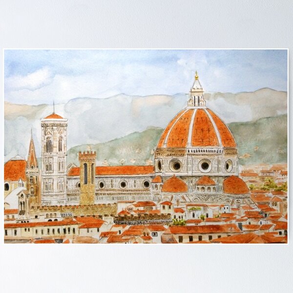 Artikel-Vorschau von handgemalte Italien Florenz Kathedrale Duomo Aquarell Malerei mit Hintergrund, designt und verkauft von ColorandColor.