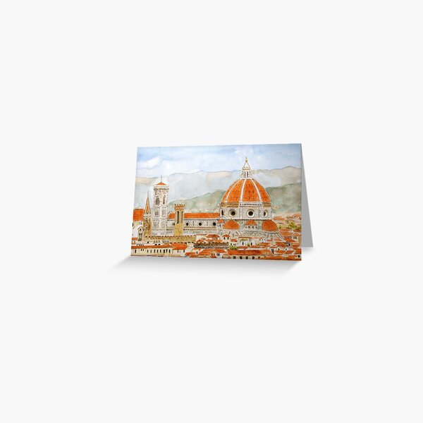 Italy Florence Cathedral Duomo watercolor painting with background Greeting Card