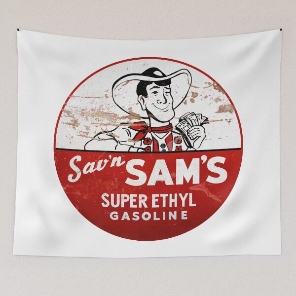 Item preview, Sav'n Sam's Super Ethyl Gasoline distressed vintage sign reproduction designed and sold by htrdesigns.