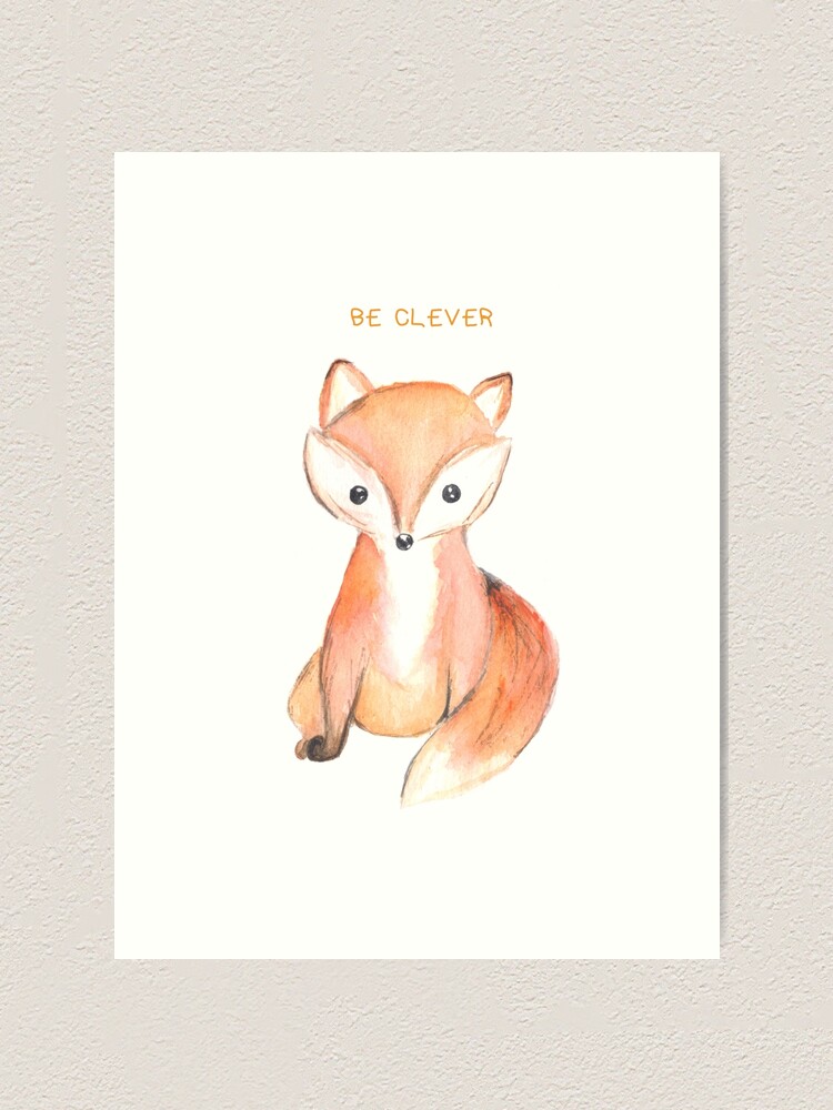 Be clever' fox, nursery woodland wall decor, watercolor painting