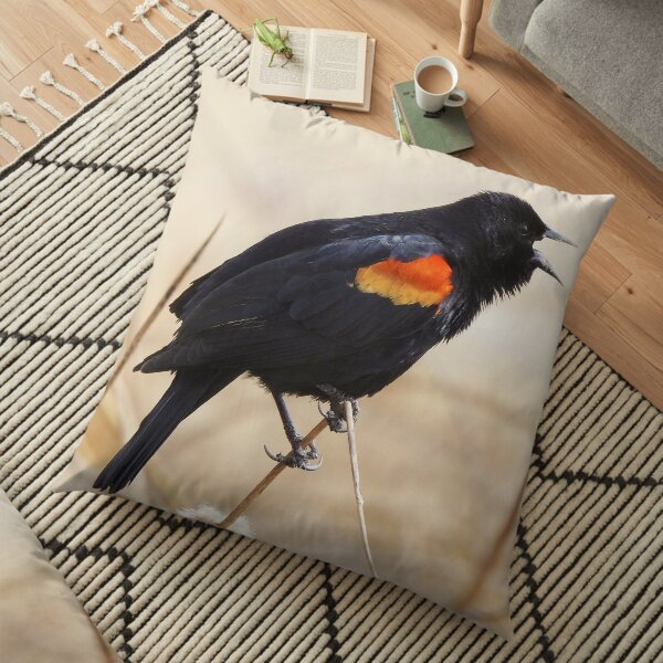 Red Winged Blackbird Floor Pillow