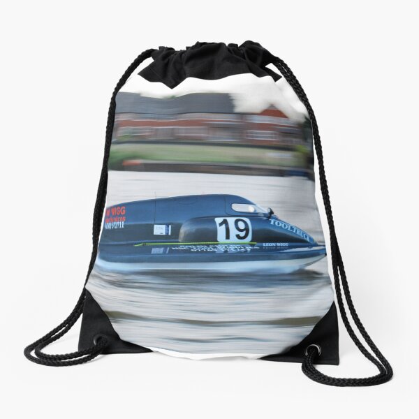 Powerboat Racing at Oulton Broad - Formula 2 Sportsboats - Carl Wigg Drawstring Bag