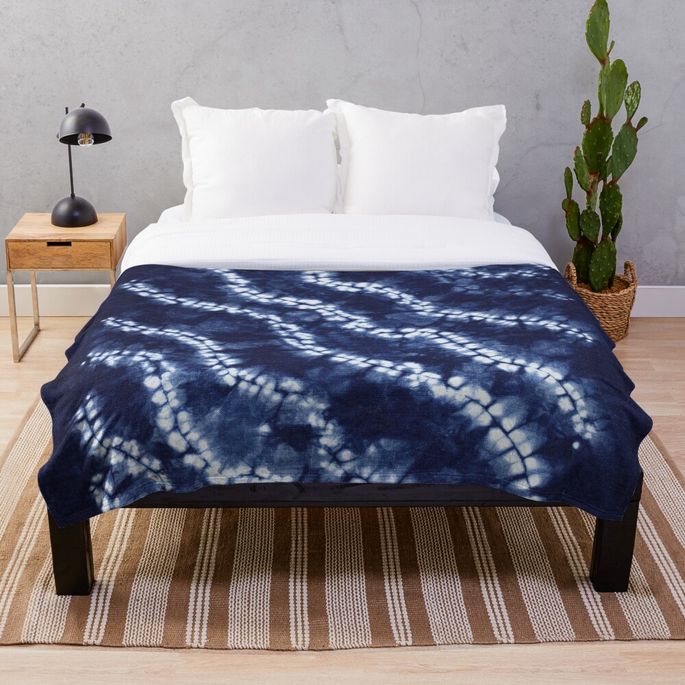 "Indigo Dyed Shibori Pattern,Traditional Japanese Tie Dye" Throw