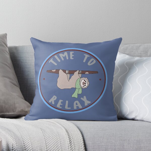 Time To Relax - Cute Sloth Badge Art Throw Pillow